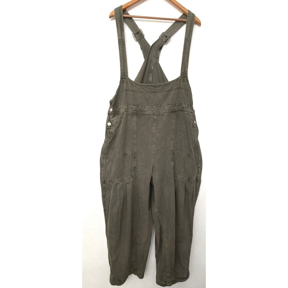 Free People Overalls Jumpsuit Womens XL Felix We The Free Wide Leg Cropped Green